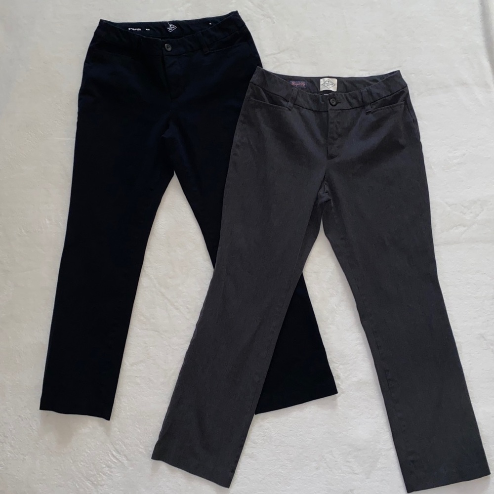 2 Pack Mid Rise Straight Leg Flat Front Pants